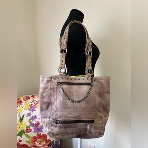 Max & Co. Taupe Leather Tote with Chain Detail
